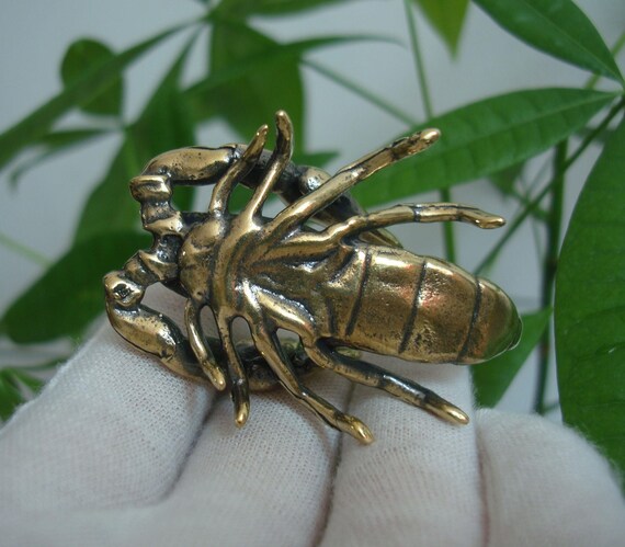 Antique Chinese Solid Brass Scorpion Statue Figurine Pen Holder