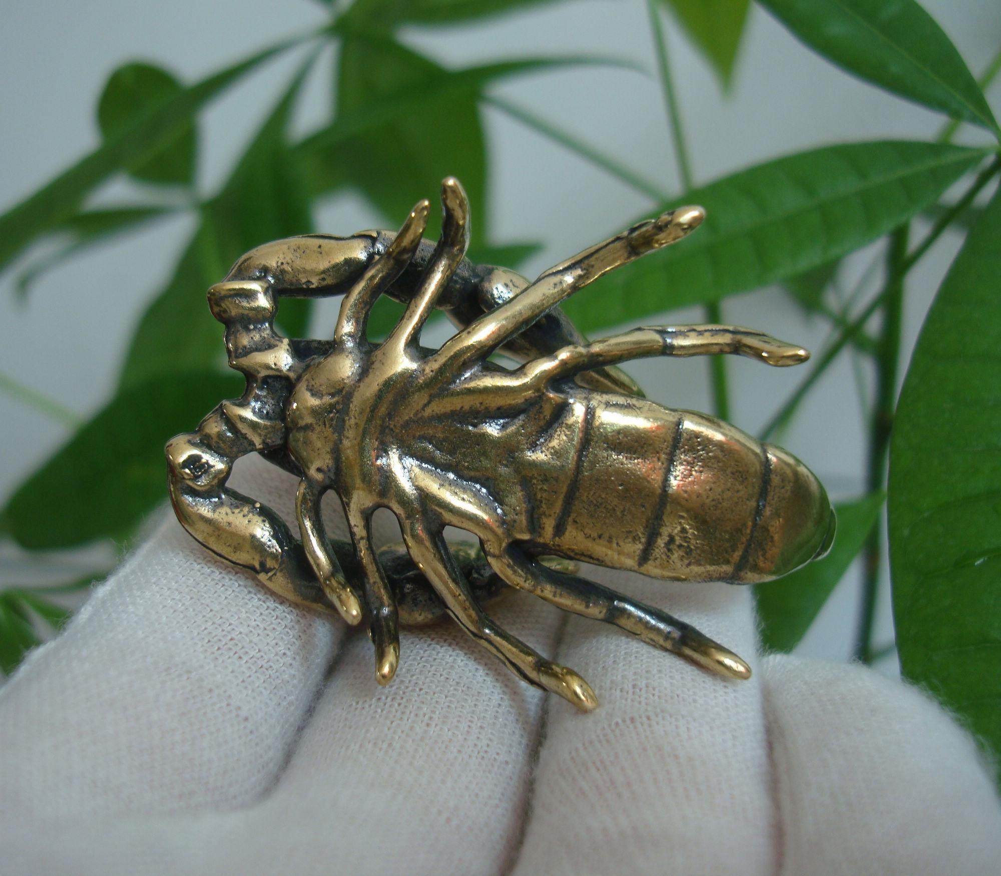 Antique Chinese Solid Brass Scorpion Statue Figurine Pen Holder