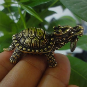 Vintage Chinese Solid Bronze Dragon Turtle &#39;&#39;FengShui&#39;&#39; Statue Animal Pendant