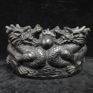 Old Chinese Hand Carved Two Dragons Ink Stone Ink Slab Mark with Ink Stick