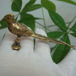 Antiqued Solid Brass Pheasant with Long Tail Bird Figurine Statue Home Decoration