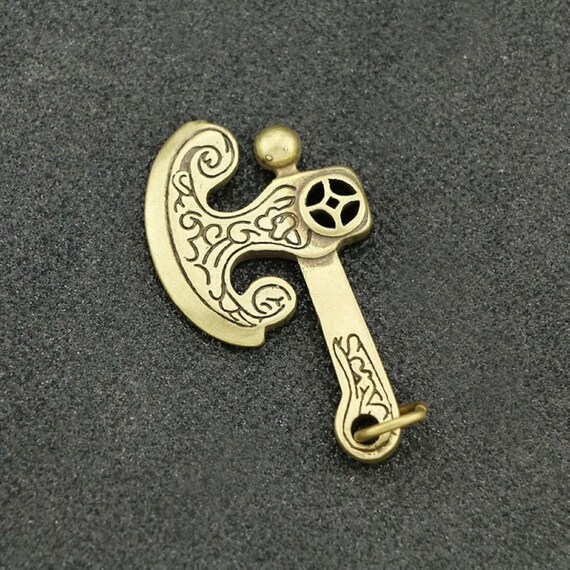 Chinese Old Handmade Solid Bronze Axe Pendant Key… - image 2