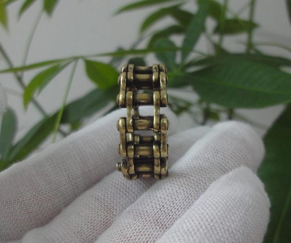 Antiqued Chinese Solid Brass Chain Shape Finger R… - image 3