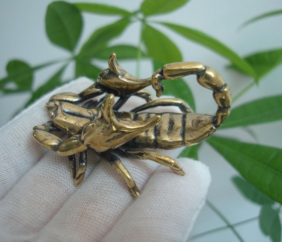 Antique Chinese Solid Brass Scorpion Statue Figurine Pen Holder