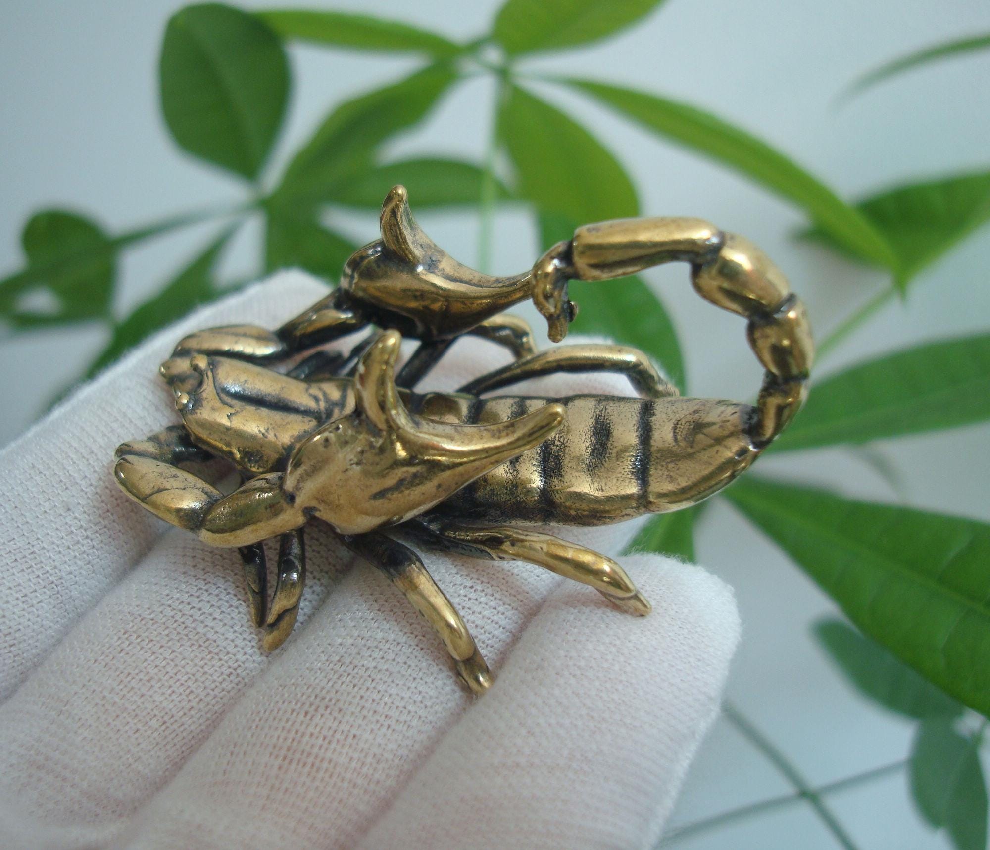 Antique Chinese Solid Brass Scorpion Statue Figurine Pen Holder
