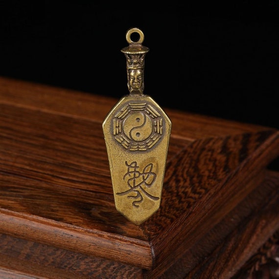 Old Chinese Solid Bronze Lucky Amulet Pendant Key… - image 2