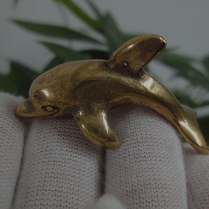 Vintage Animal Figurine Decor Solid Brass Cute Dolphin Statue Sculpture