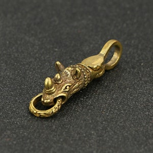 Antiqued Chinese Vantage Solid Brass Lucky Rhinoceros Keychain Pendant