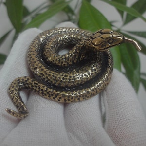 Vintage Solid Brass Cobra Statue Coiled Snake Figurine
