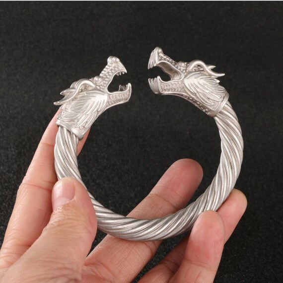 Creativity Chinese Old Solid Silver Double Dragon… - image 5