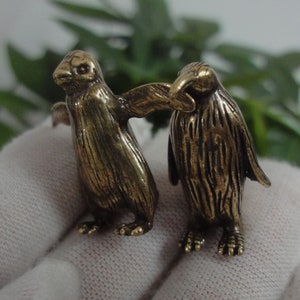 Pair of Retro Solid Brass Lovely Couple Penguins Animal Statues Sculptures