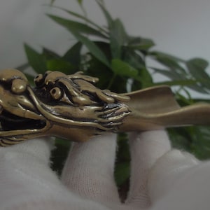 Retro Chinese Solid Bronze Dragon Head Statue Tea Spoon