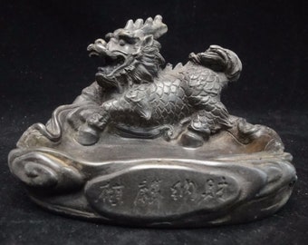Vintage Chinese Hand Carving Kylin Ink Stone Ink Slab with Ink Stick