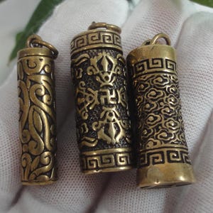 3PCS Retro Curio Chinese Brass Heart Sutra Cylinder Pendants