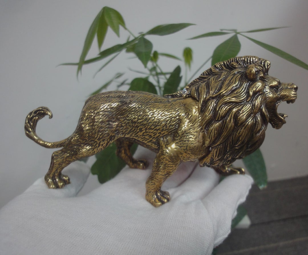 Retro Large Solid Brass Cool Lion Animal Figurine Statue Sculpture - Etsy