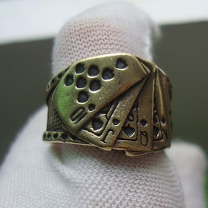 21MM Antiqued Chinese Pure Solid Brass Casting Poker Finger Ring