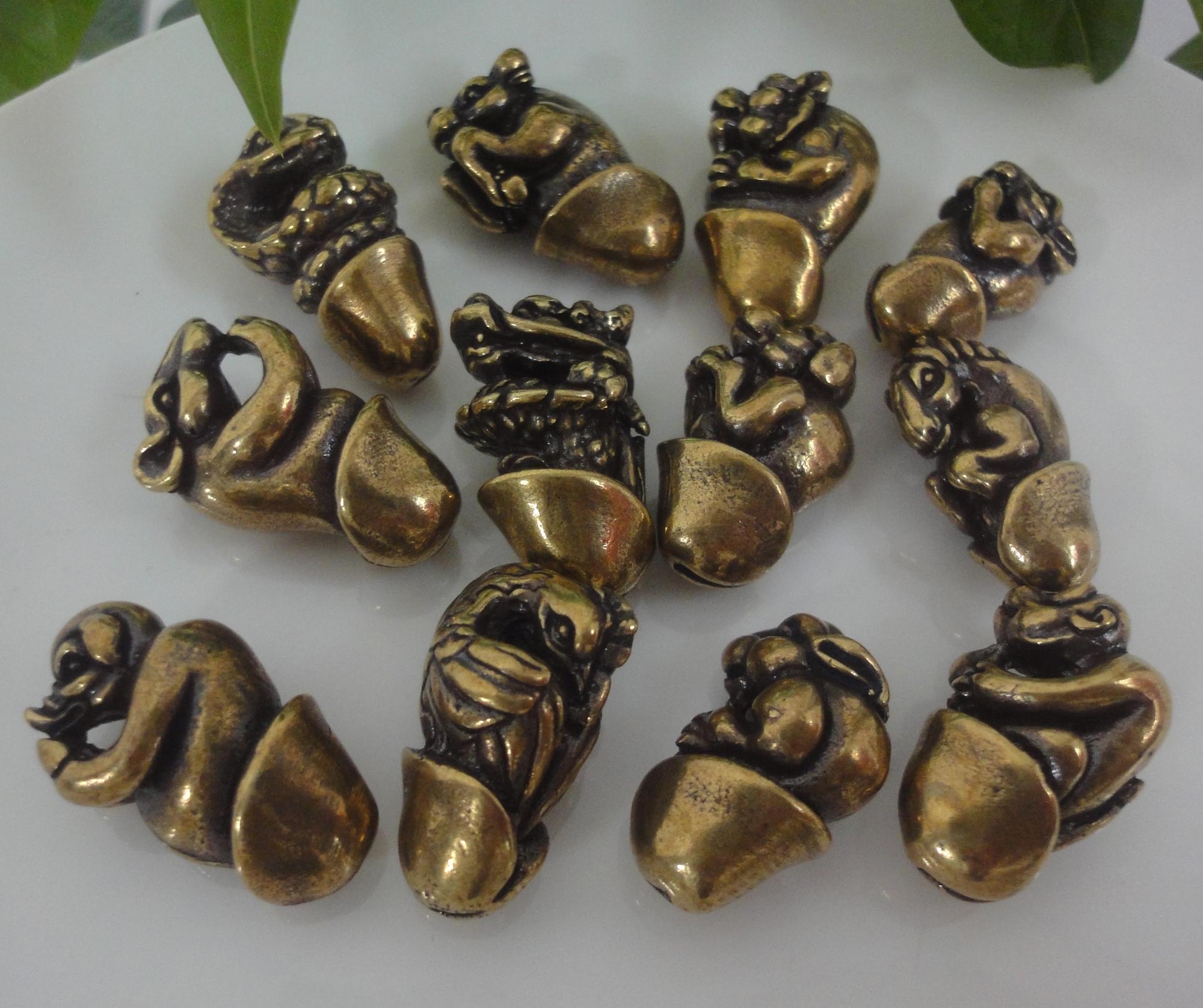 A Set of Retro Curio Chinese Solid Brass 12 Zodiac Animal Bullet