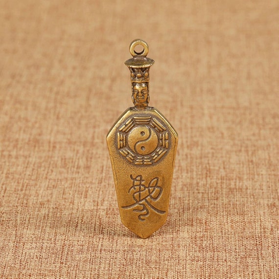 Old Chinese Solid Bronze Lucky Amulet Pendant Key… - image 3