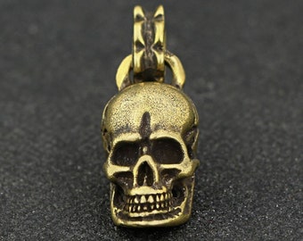 Llaveros de calavera de latón antiguo chino Llavero Punk Biker Colgante
