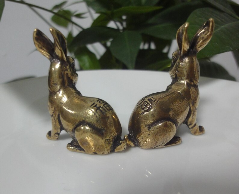 A Pair of Retro Solid Brass Rabbits Statues Sculptures Home Garden ...
