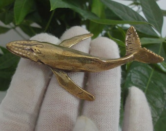 Vintage Retro Chinese Solid Brass Humpback  Whale Statue Figurines Kids Gifts