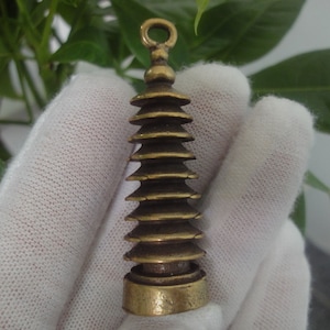 Old Chinese Solid Bronze &quot;Wenchang &quot;Pagoda Pendant Keyring as Gift