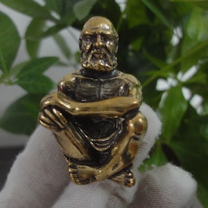 Curio Retro Chinese Old Solid Brass &quot;DaMo&quot; Buddha Figurine Statue Sulpture