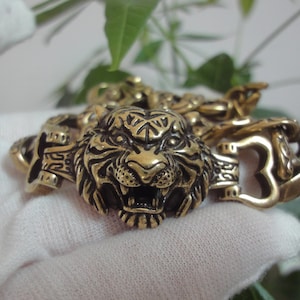 Antiqued Chinese Pure Brass Domineering Tiger Head Women and Men Bracelet