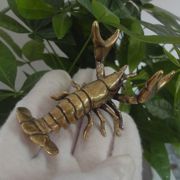 Estatua de cangrejo de río en bronce macizo antiguo, soporte para bolígrafos