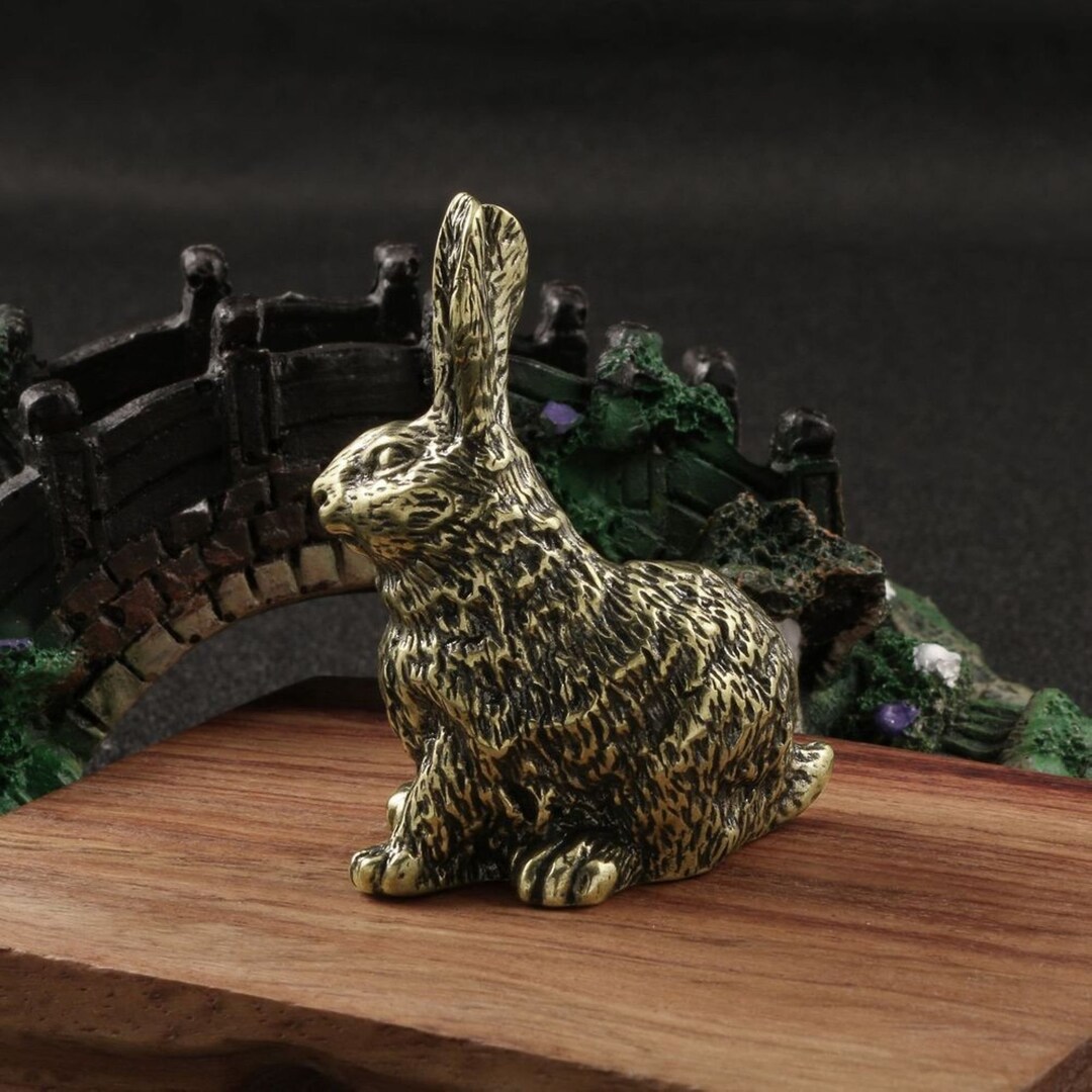 Antiqued Brass Bunny Figurine: Chinese Solid Brass Statue - Etsy