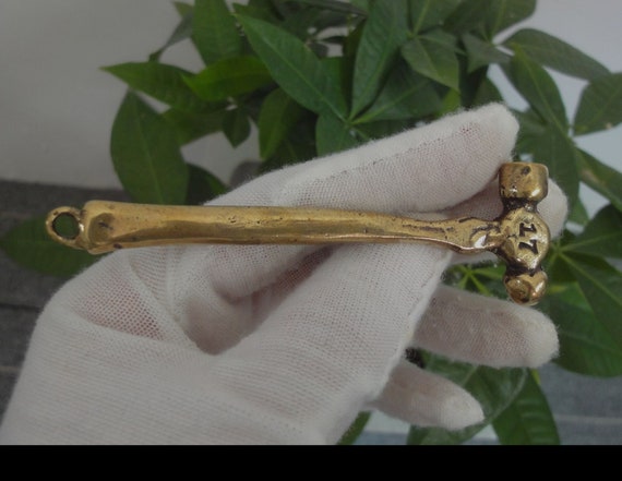 Retro Chinese Solid Brass Mini Hammer Pendant Key… - image 4