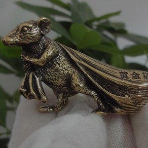 Curio Retro Chinese Solid Brass Zodiac Rat Mouse Statue Animal Figurines