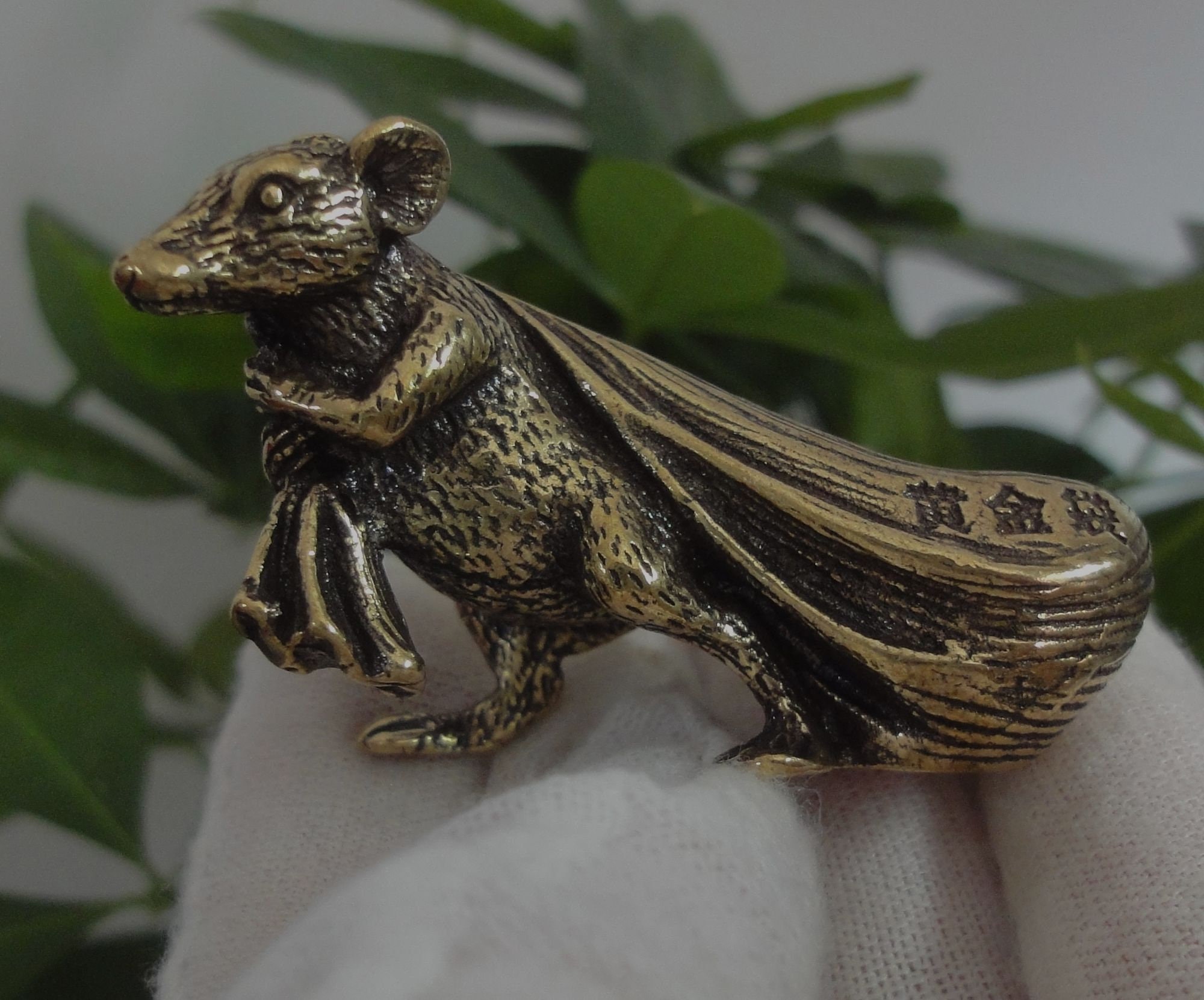 骨董品 レトロ 中国製 真鍮製 十二支 ネズミ マウス 像 動物の置物 