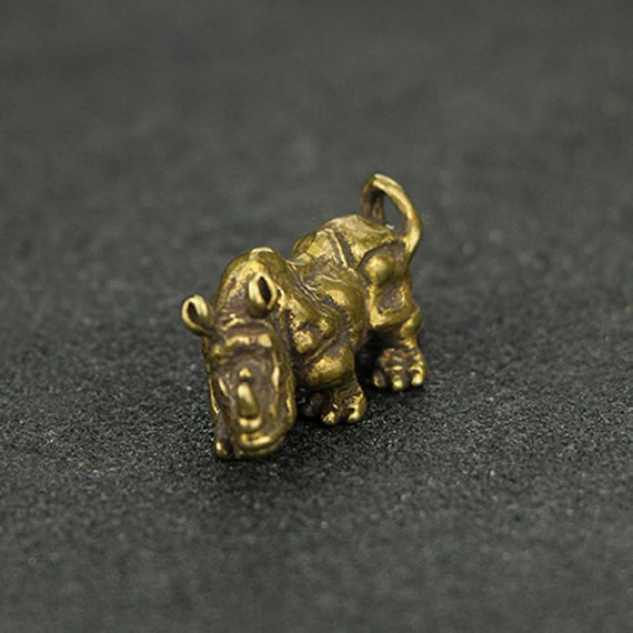 Chinese Bronze Rhinoceros Pendant: Antiqued Good … - image 3