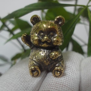 Retro Curio Chinese Solid Brass Happy Panda Figurine Statue Sculpture