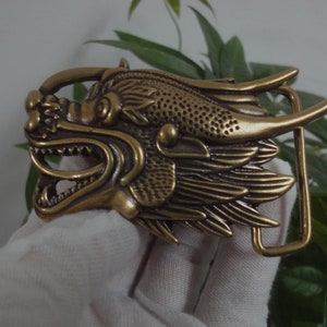 Retro Curio Chinese Old Solid Bronze Statue Dragon Belt Buckle Pendant
