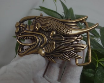 Retro Curio Chinese Old Solid Bronze Statue Dragon Belt Buckle Pendant