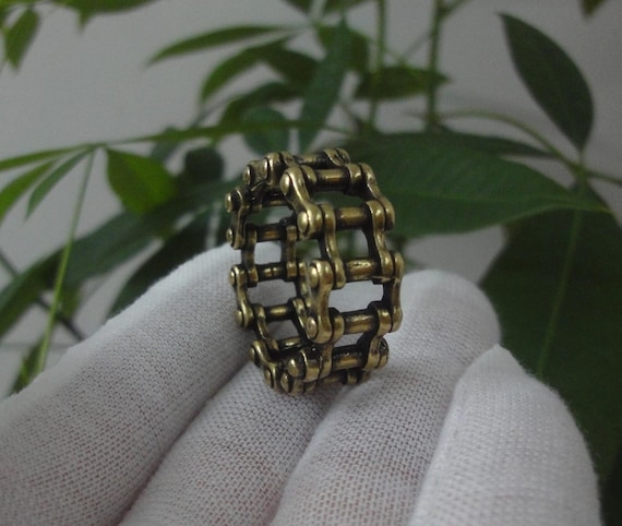 Antiqued Chinese Solid Brass Chain Shape Finger R… - image 1