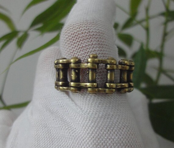 Antiqued Chinese Solid Brass Chain Shape Finger R… - image 7