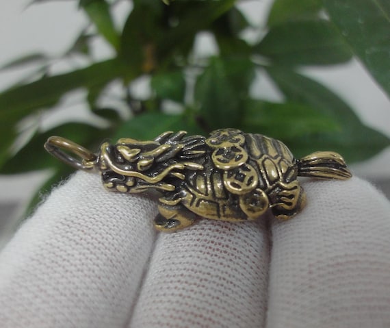 Creativity Chinese Old Solid Brass Dragon Turtle … - image 1