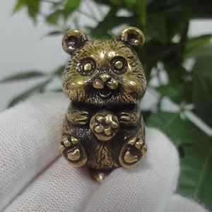 Retro Chinese Solid Brass Panda Figurine Statue for Doors Drawers Handles