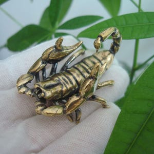 Antique Chinese Solid Brass Scorpion Statue Figurine Pen Holder for Desk Decor