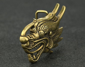 Retro Curio Chinese Old Solid Bronze Statue Dragon Belt Buckle Pendant