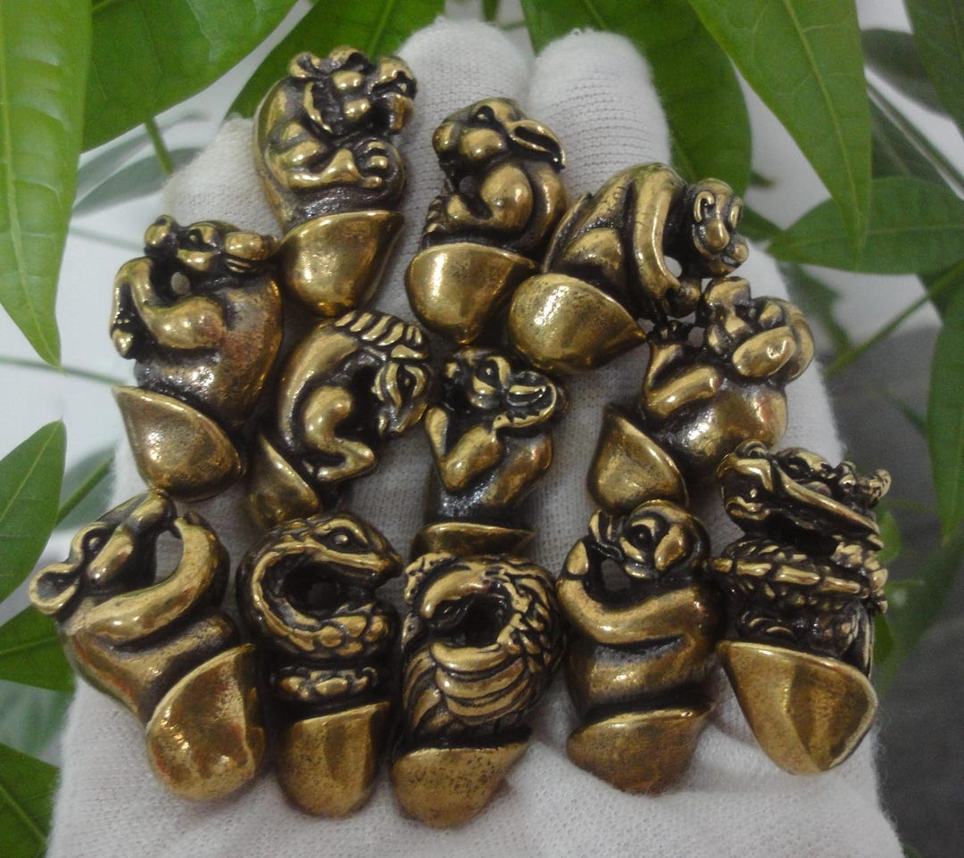 A Set of Retro Curio Chinese Solid Brass 12 Zodiac Animal Bullet