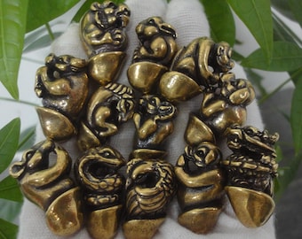 A Set of Retro Curio Chinese Solid Brass 12 Zodiac Animal Bullet