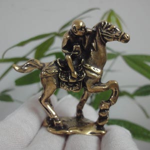 Curio Retro Solid Brass Monkey Riding Horse Figurine Statue for Desk Decor