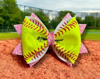 Softball Hair Bow | Real Softball Skin Hair Bow | Girls Hair Bow | Sports Hair Bow | Team Hair Bow | 6" Softball Hair Bow