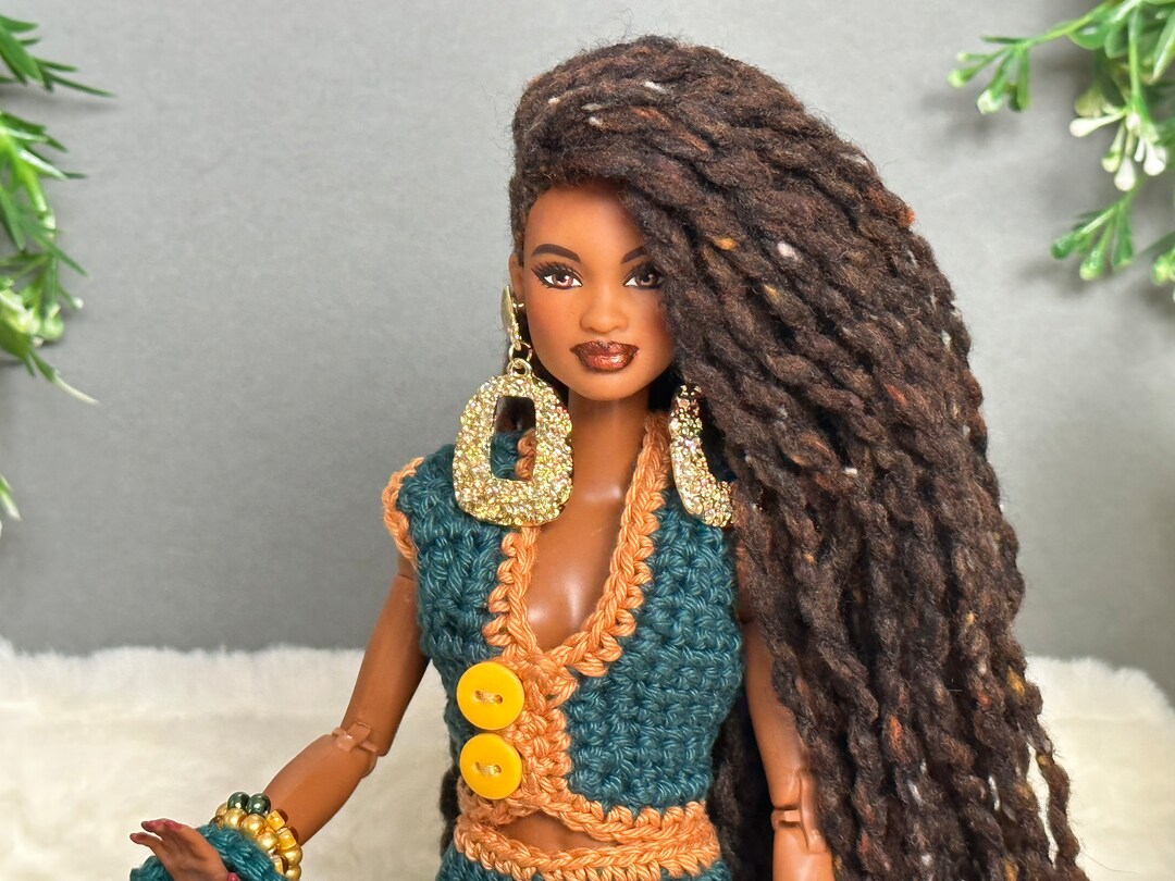 Custom Barbie Doll OOAK Barbie Doll Rerooted Yarn Hair Dress Cardigan ...