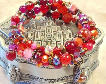 Adjustable, 3-coil Memory Wire Bracelet, shades of pink, custom orders available