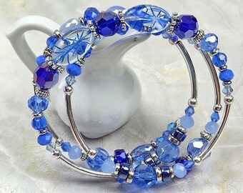 Blue adjustable, 3-coil Memory Wire Bracelet, custom orders available